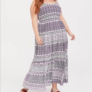 Purple mosaic tiered maxi dress
